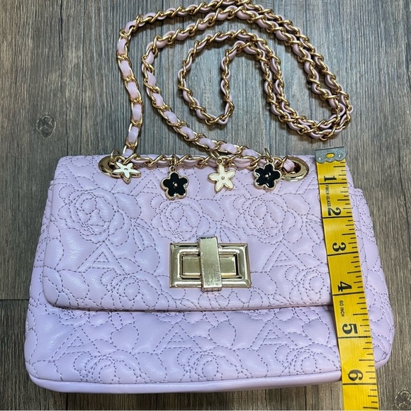 Aldo Lavander Quilted Crossbody Bag Golden Double Shoulder Strap Chain - Picture 17 of 17